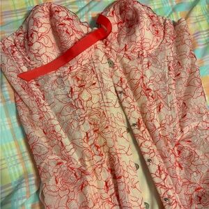 Savage X Fenty Cream and Red Lace Corset